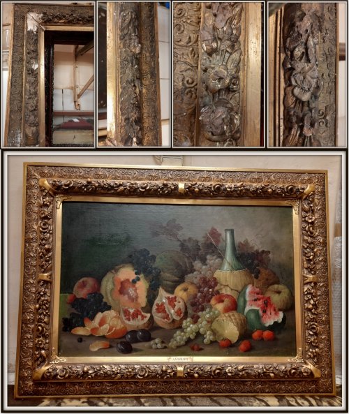 11. Renowacja całkowita. Uzupełnienie ubytków, złocenie w dwóch technikach (połysk i mat), patynowanie